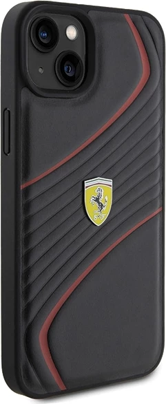 Mbështjellës Ferrari Twist Metal Logo për iPhone 15 Plus, e zezë