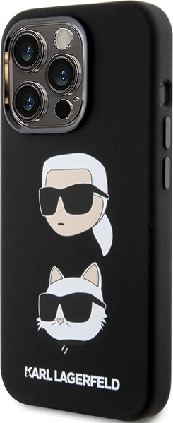 Mbështjellës Karl Lagerfeld Silicone Karl&Choupette Head për iPhone 15 Pro Max, i zi
