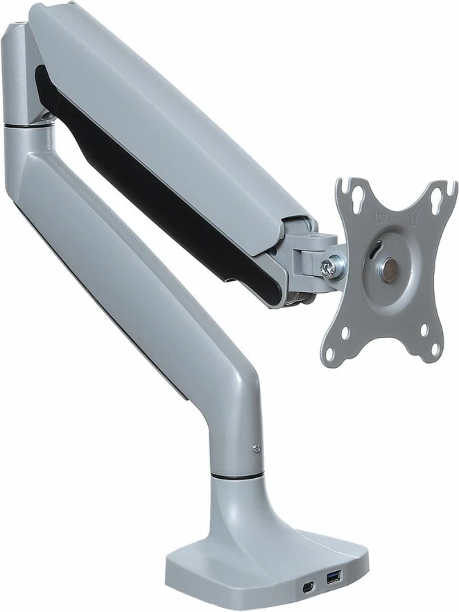 Mbajtëse tavoline me gaz për monitor ART RAMM L-35HD, 17-45", 1xUSB-A 3.0, 1xUSB-C, Gri/Argjend