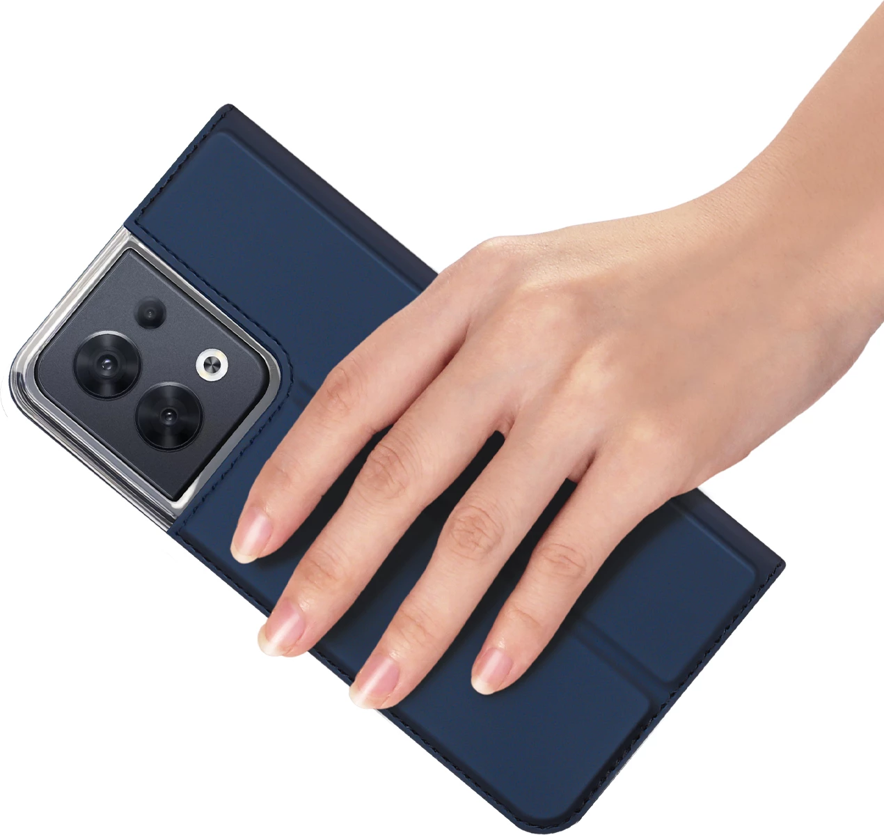 Mbështjellës Dux Ducis Skin Pro për Oppo Reno 8, me kapak, xhep për kartelë, funksion standi, kaltër