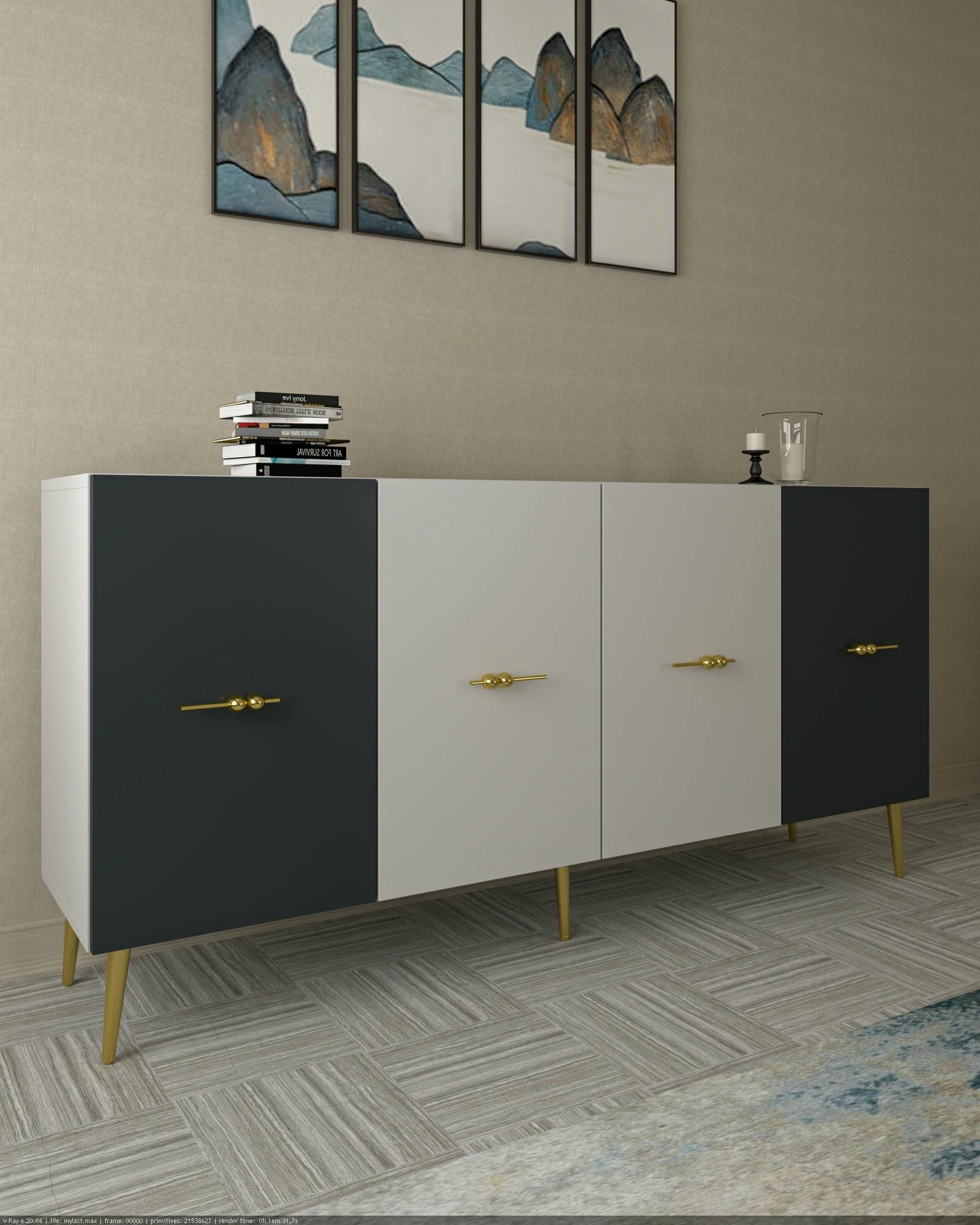 Konsol Skye Decor, Loop KB150, e bardhë, antracit