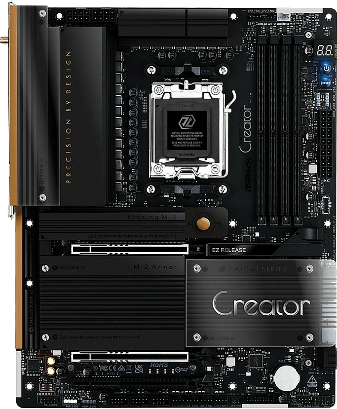 Pllakë amë ASRock X870 Taichi Creator, Socket AM5, ATX, DDR5, 10GbE, Wi‑Fi, e zezë