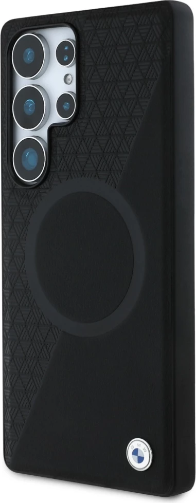 Mbështjellës BMW Leather Half Textured MagSafe për Samsung Galaxy S25 Ultra, i zi