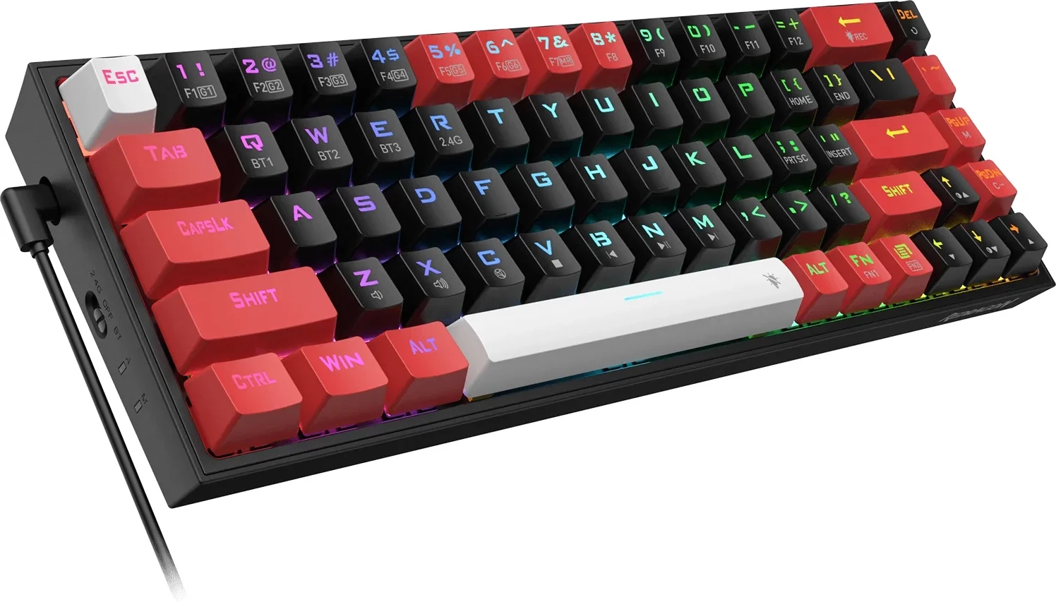 Tastierë mekanike Redragon Castor K631RGB Pro 65% (68 taste), Outemu Red, RGB, USB-C/2.4GHz/Bluetooth