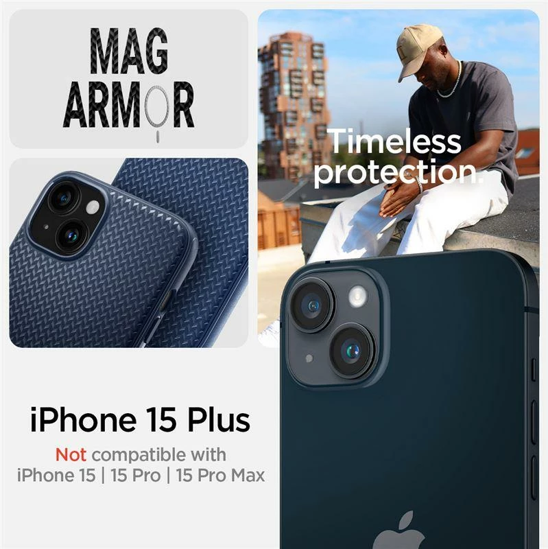 Mbështjellës Spigen Mag Armor me MagSafe për iPhone 15 Plus, Blu