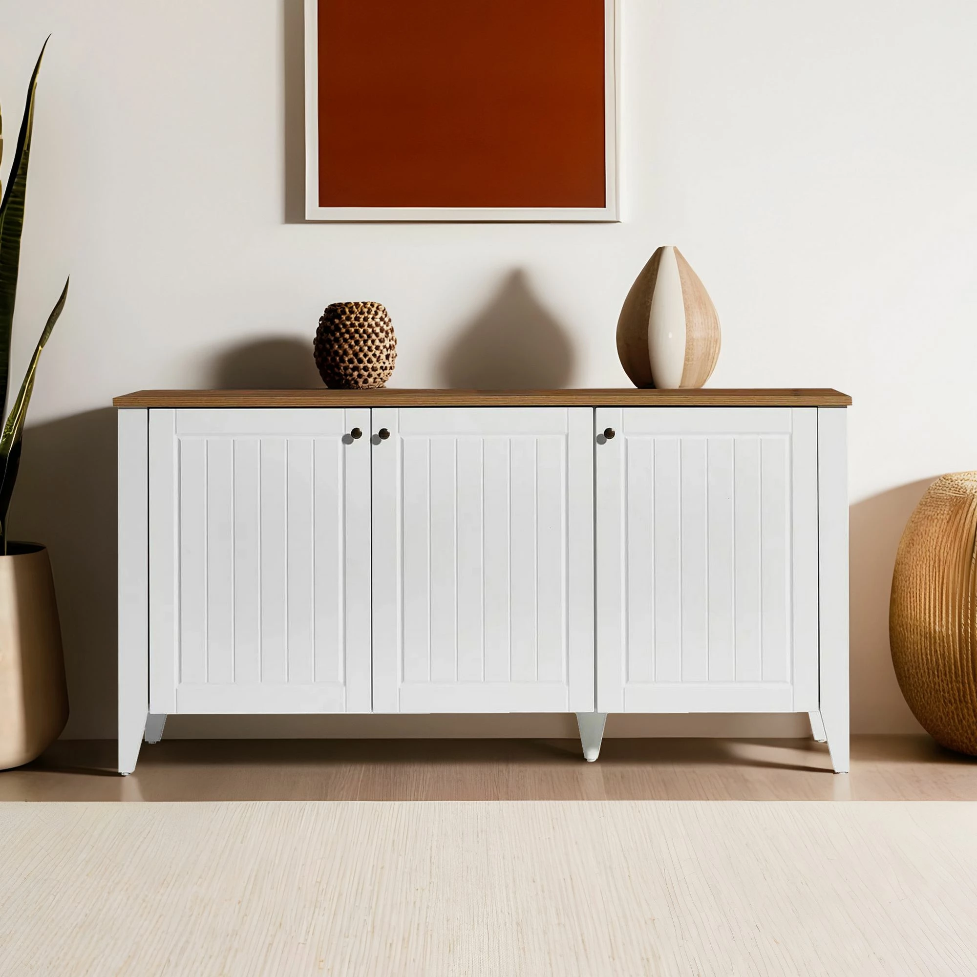 Konsol Skye Decor, Tuval 067, ngjyrë lis dhe e bardhë, 150x76x39cm