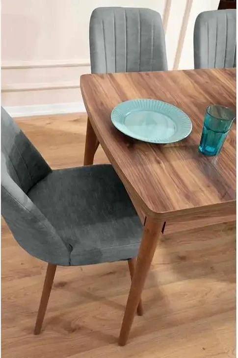 Tavolinë me karrige, zgjatshme, 5 copë, ngjyrë gri, Skye Decor, Lidyana