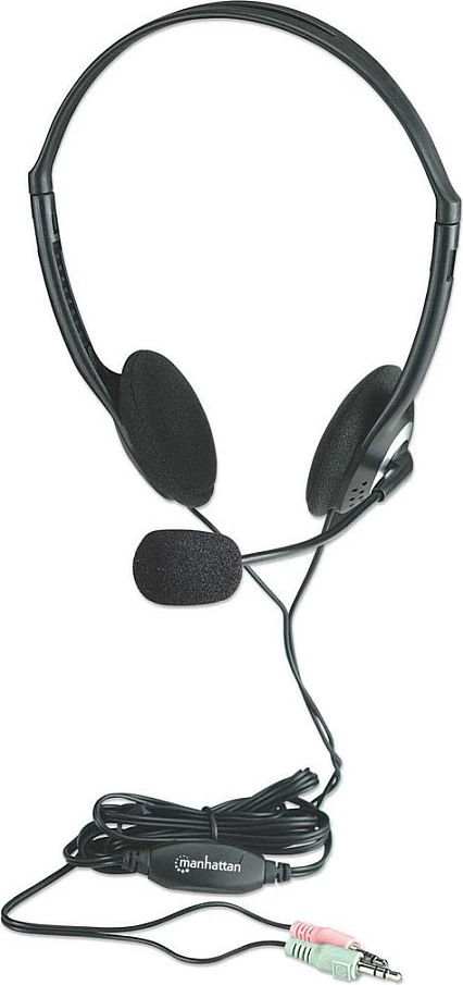 Kufje me mikrofon Manhattan Stereo On-Ear, 2x 3.5mm, kabllo 2 m, e zezë/argjendtë