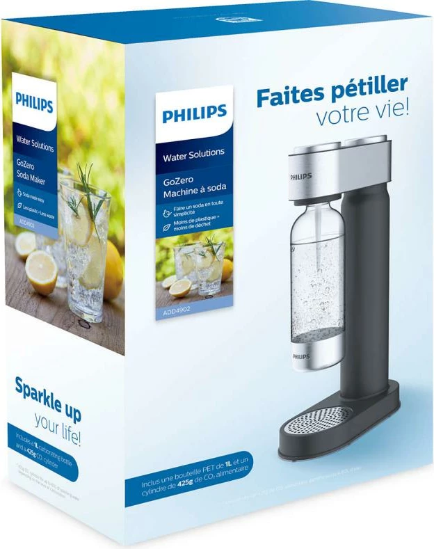 Aparat për gazifikim uji, Philips GoZero ADD4902BK, 230×230×440 mm, e zezë/argjendtë