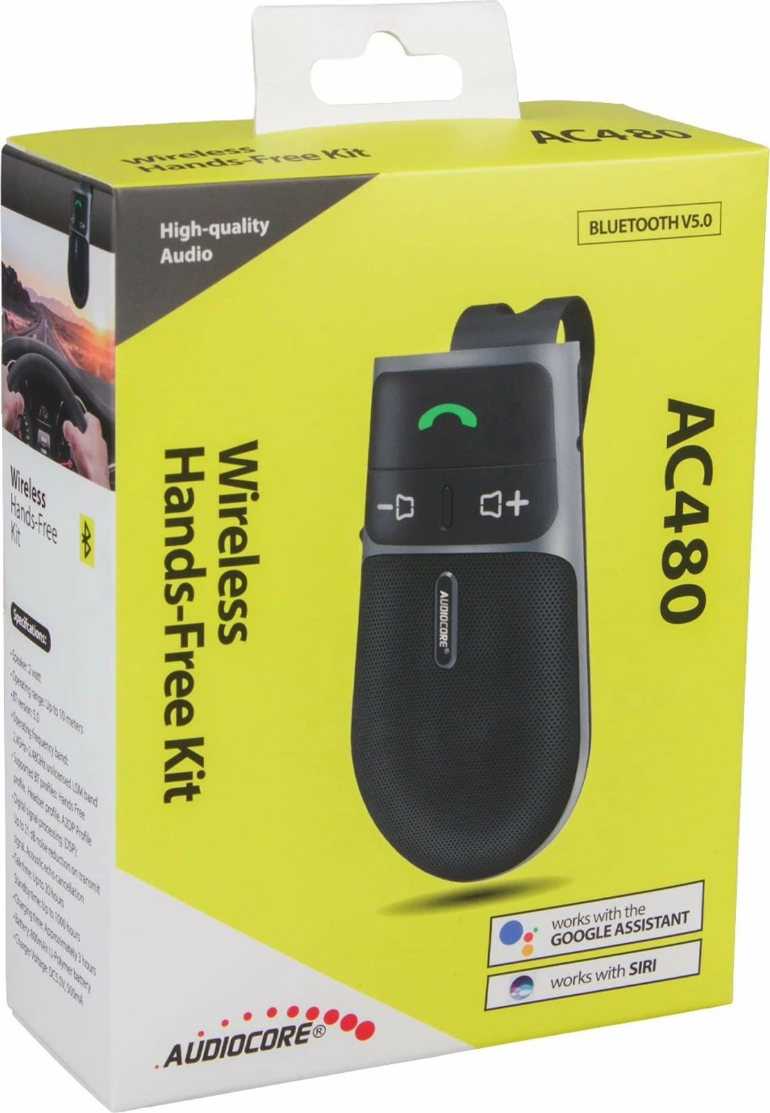 Kit hands-free Bluetooth Audiocore AC480, Bluetooth 5.0, A2DP, altoparlant 2W, Google/Siri, i zi/gri