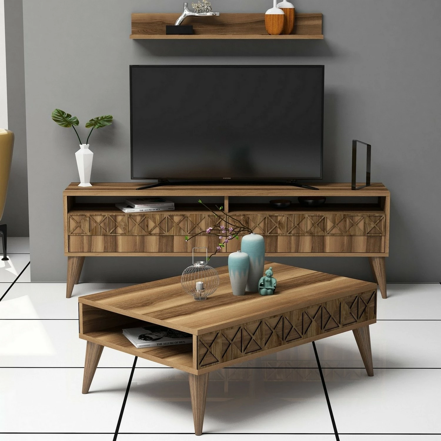 Set mobiljesh për dhomë dite, ngjyrë arre, Line - Hanah Home