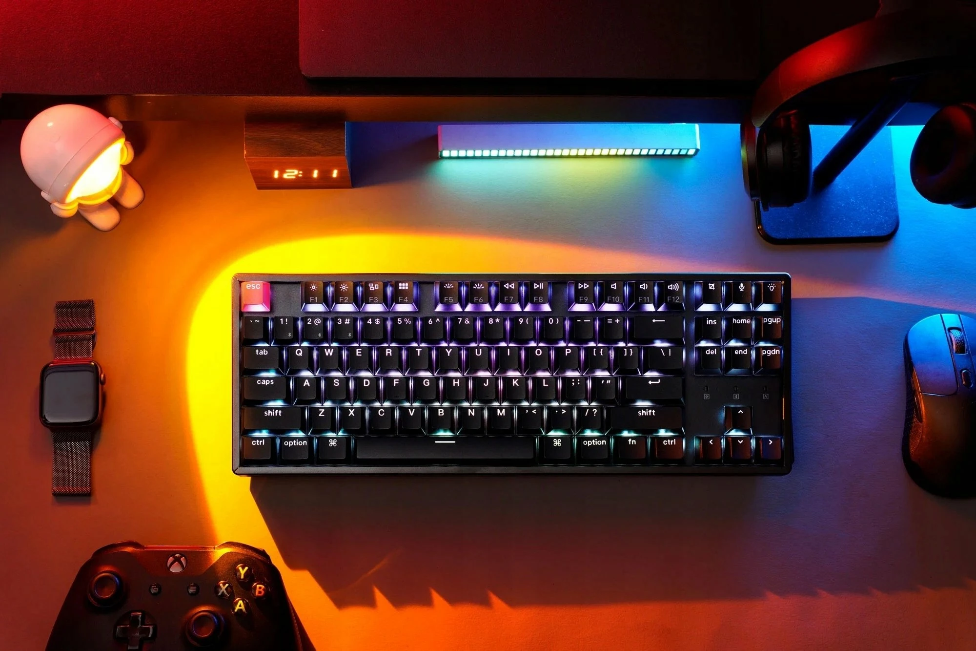 Tastierë mekanike Keychron K8 QMK (Version 2) TKL, Wireless Bluetooth 5.2/USB-C, RGB, Hot-swappable, Super Brown, PBT, kornizë alumini, US INTL, e zezë