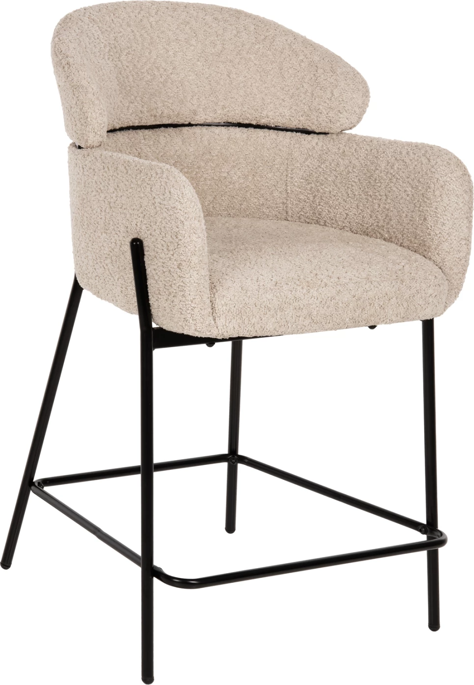 Karrige për bar mesatare WOLF FH8584.02, pëlhurë boucle ecru-këmbë metalike të zeza, 56x56x96Hcm., set prej 2 copë