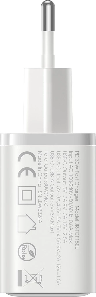 Karikues muri Joyroom JR-TCF15 30W USB-C/USB-A me 2 porta, prizë EU, i bardhë