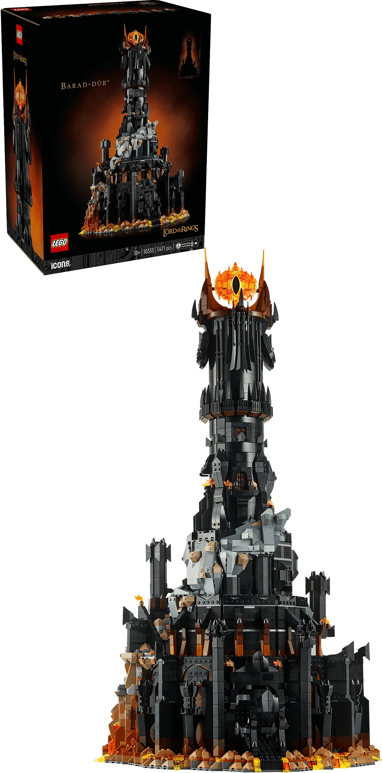 Set ndërtimi LEGO Icons The Lord of the Rings 10333 Barad-dûr, 5471 copë, 18+, shumëngjyrësh