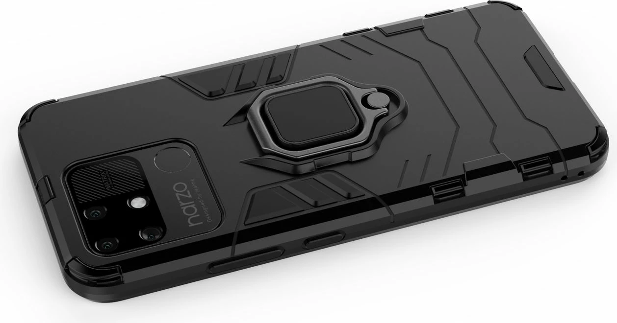 Mbështjellës Hurtel Ring Armor për Realme Narzo 50A, me dorezë magnetike, i zi