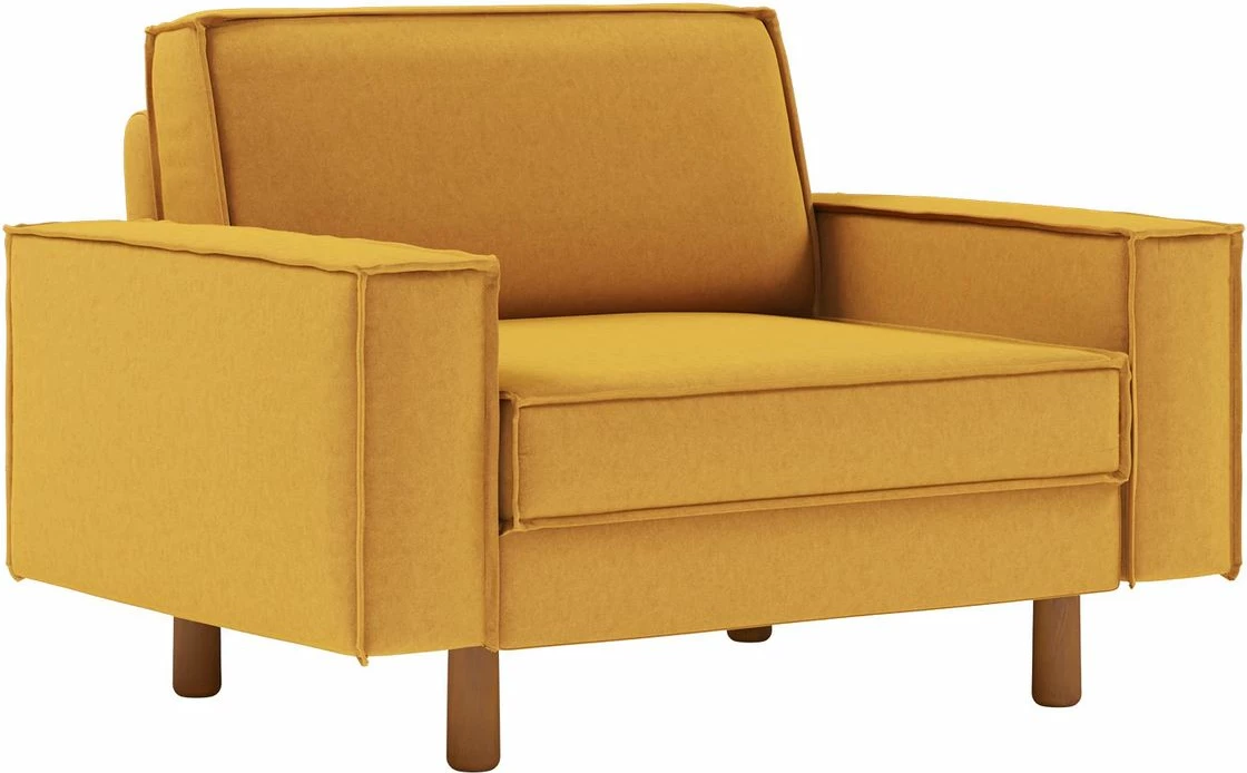 Karrige e madhe një vendëshe, ngjyrë mustardë, këmbë druri arre, Atelier del Sofa Sparrow Loveseat