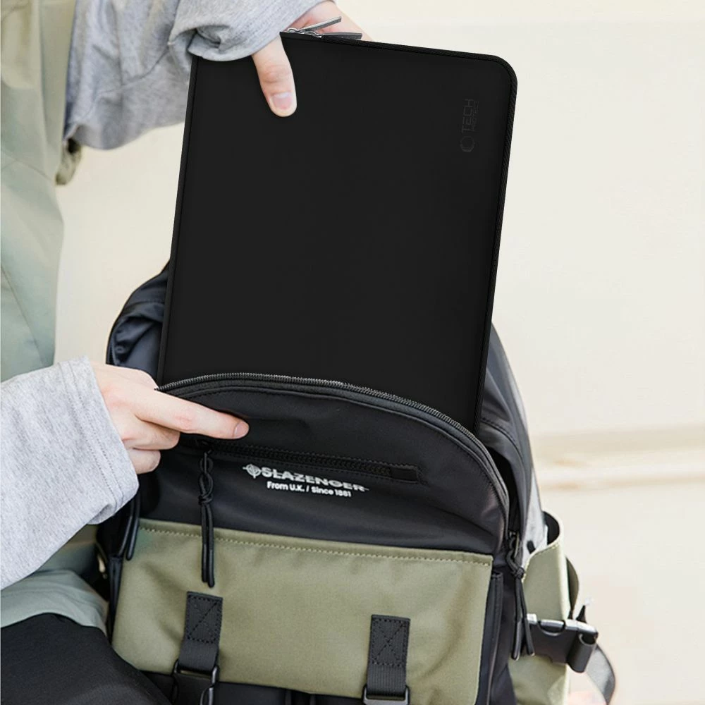 Çantë për laptop Tech-Protect NeoSlim 13-14", slim me zinxhir, e zezë, set 2 copë