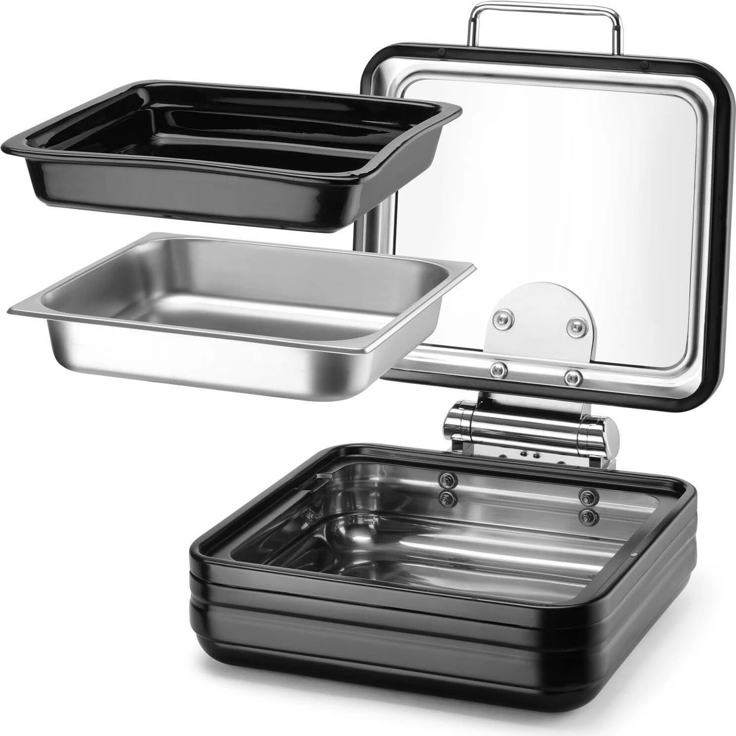 Chafing dish induksion, Fine Dine De Luxe GN 2/3, çelik inox, kapak xhami, e zezë