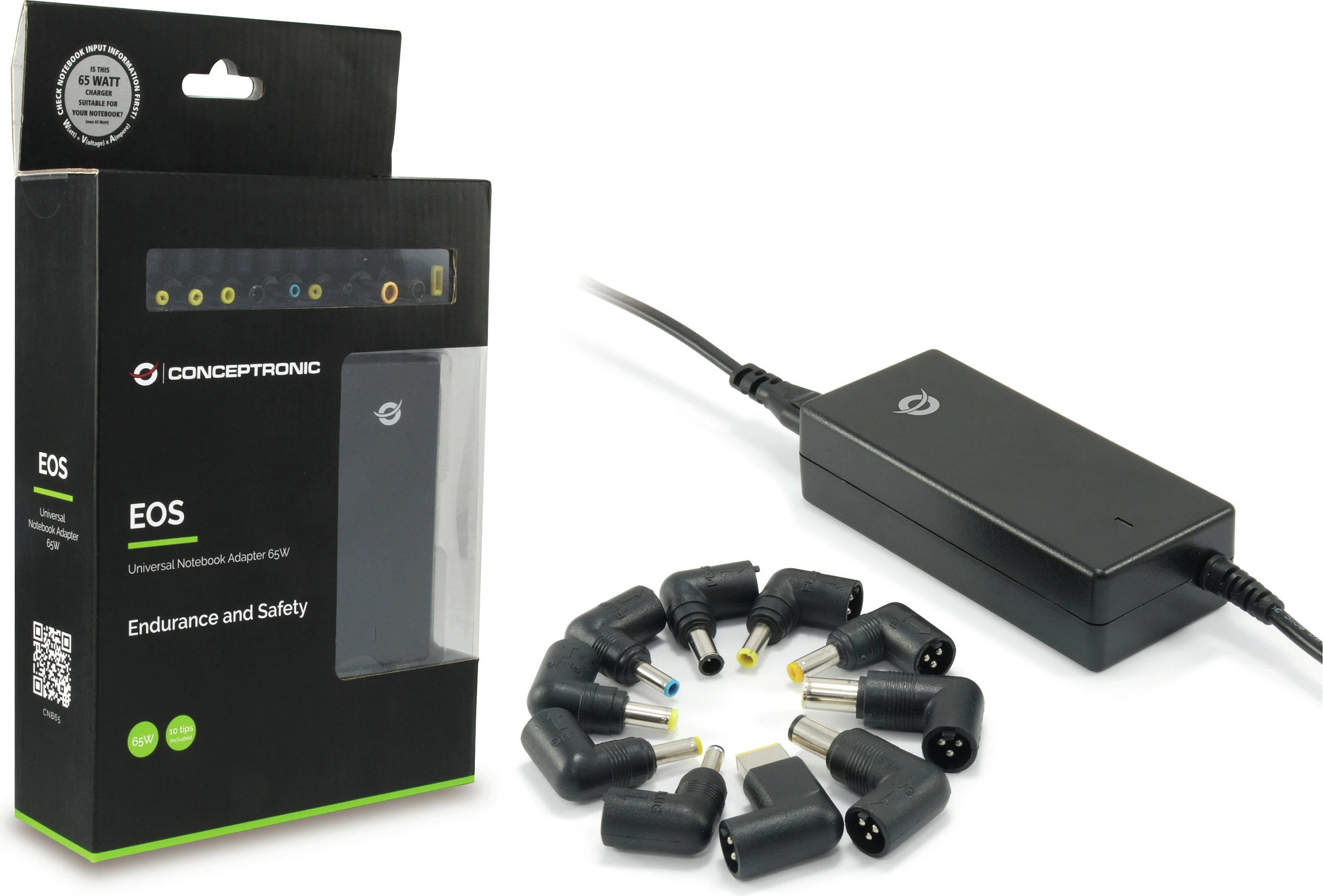 Adapter universal për laptop Conceptronic 65W, 18.5-20V, me 10 maja, i zi