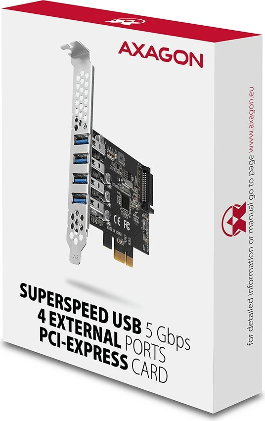 Kartë zgjerimi AXAGON PCEU-43RS, 4x USB 3.2 Gen 1, PCIe, Renesas, me furnizim SATA