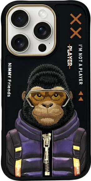 Mbështjellës Nimmy Cool&Cute 2.0 Monkey për iPhone 16 Pro Max 6.9\", hardcase TPU/PC, i zi