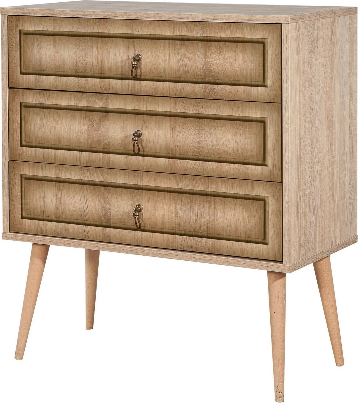 Komodinë me 3 sirtarë, ngjyrë lisi Sonoma, Skye Decor, Trio - 420