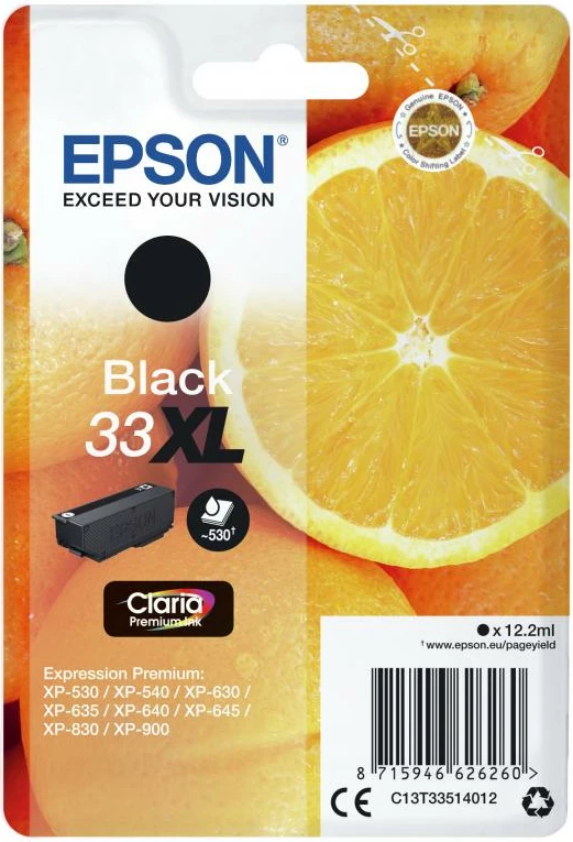 Patrone boje, Epson 33XL (C13T33514012), XL Claria Premium, origjinale, e zezë