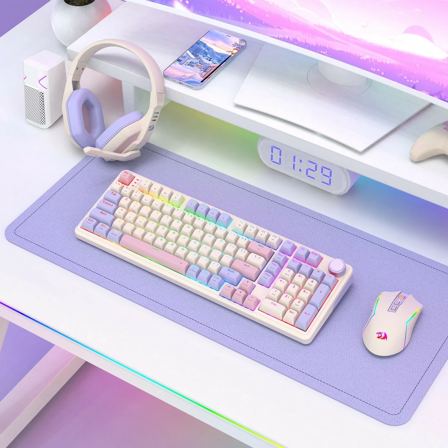 Tastierë gaming Redragon Eisa K768VI-WL, 96%, mekanike Hot-Swap, wireless/Bluetooth, RGB, e bardhë
