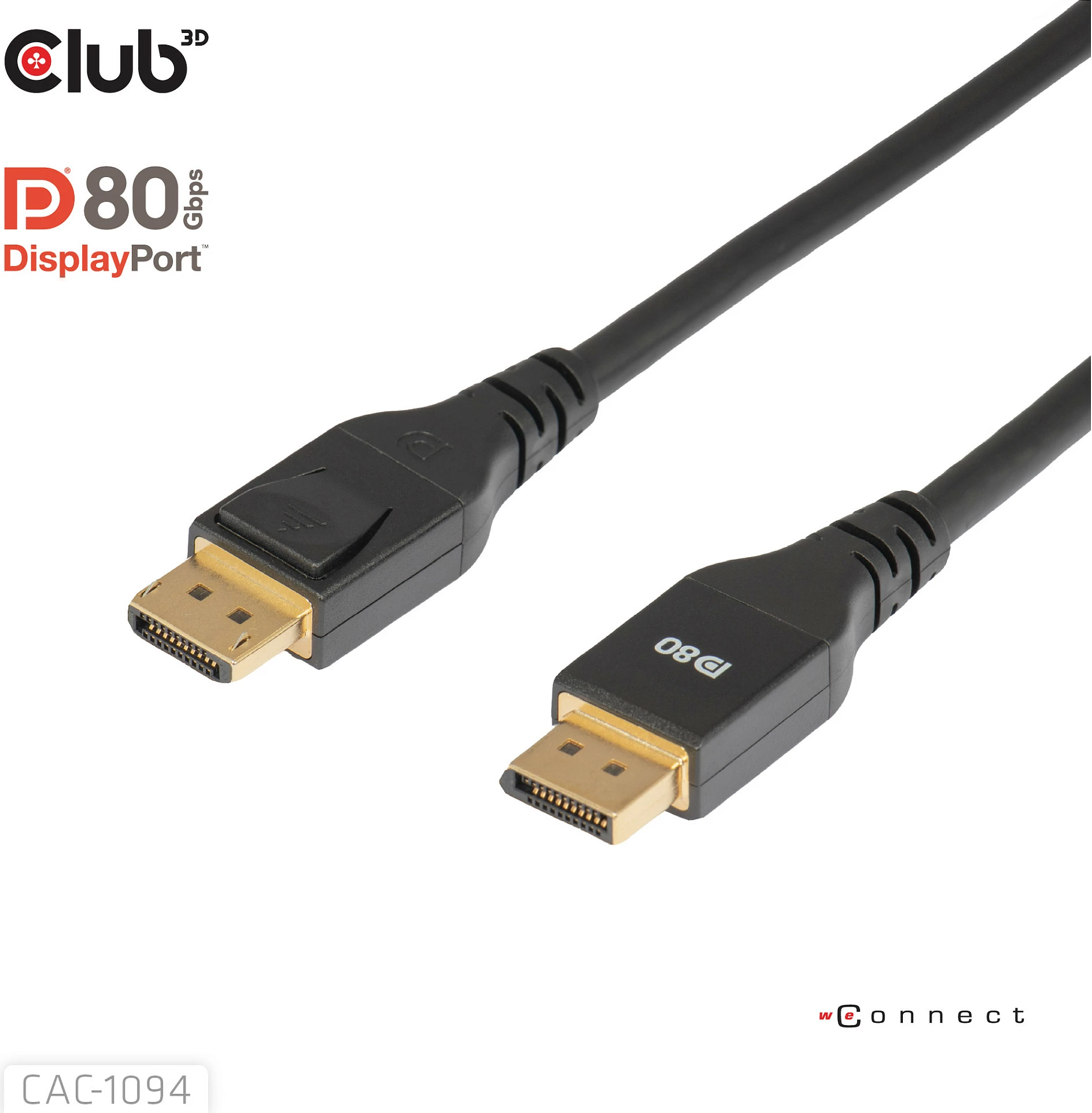 Kabllo DisplayPort Club 3D CAC-1094, DP 2.1 DP80, 2m, 8K 240Hz, e zezë
