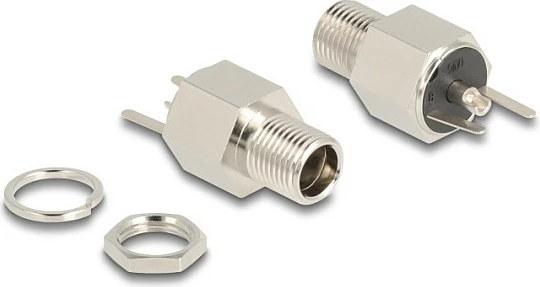 Konektor DC DeLOCK 5.5 x 2.5 mm, prizë femër për montim paneli, 20 V / 9 A, argjendtë
