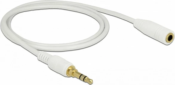 Kabllo zgjatimi AUX DeLOCK 85577, 3.5mm mashkull në 3.5mm femër, 1m, e bardhë