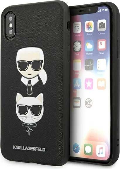 Mbështjellës Karl Lagerfeld Saffiano Karl&Choupette Head për iPhone X/XS, e zezë