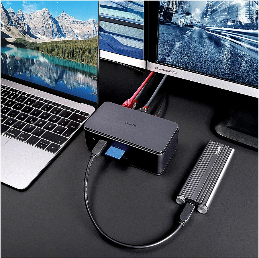 Docking station USB4 LINDY DST-Pro, USB-C, 100W PD, HDMI 2.1/DP 1.4, 8K, Gigabit, antracit
