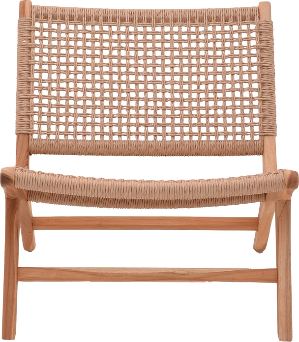 Karrige Beatrice, skelet druri teak dhe litar sintetik, ngjyrë natyrale, 65x78x68cm