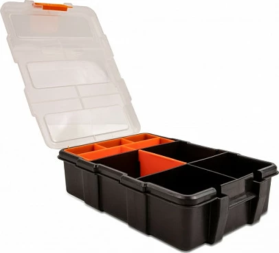 Kuti organizuese DeLOCK, 11 ndarje, 220 x 155 x 60 mm, zezë/portokalli