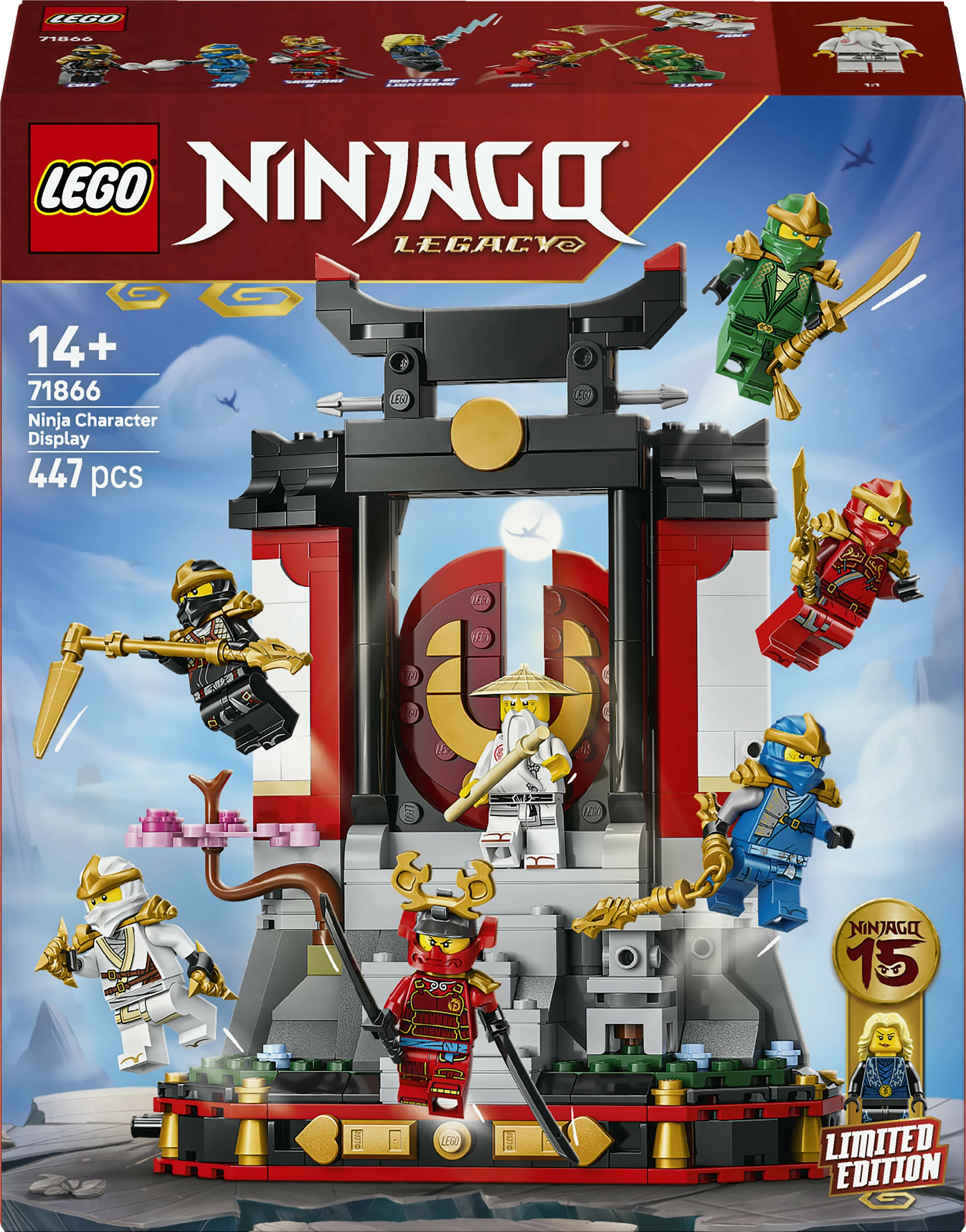 Set ndërtimi LEGO NINJAGO 71866 Ninja Character Display 15th Anniversary, 447 pjesë, 8 minifigura, 14+, multicolor