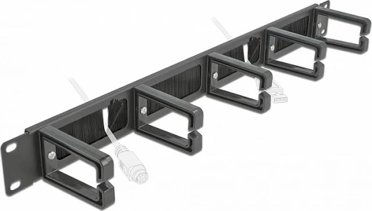 Panel menaxhimi kabllove DeLOCK 19" 1U me furçë dhe 5 grepa, i zi