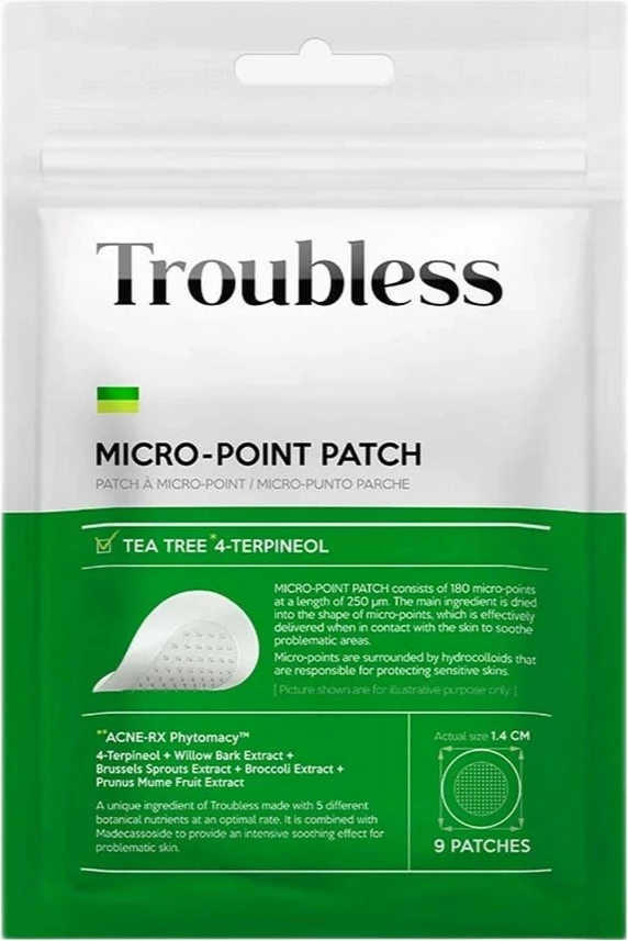 Patch për puçrra Troubless Micro-Point Patch Plaster për femra, 9 copë