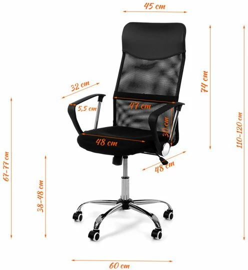 Karrige zyre Funfit Xenos Compact, me rrota, me mbështetëse krahu, e rregullueshme 38-48 cm, max 120 kg, e zezë