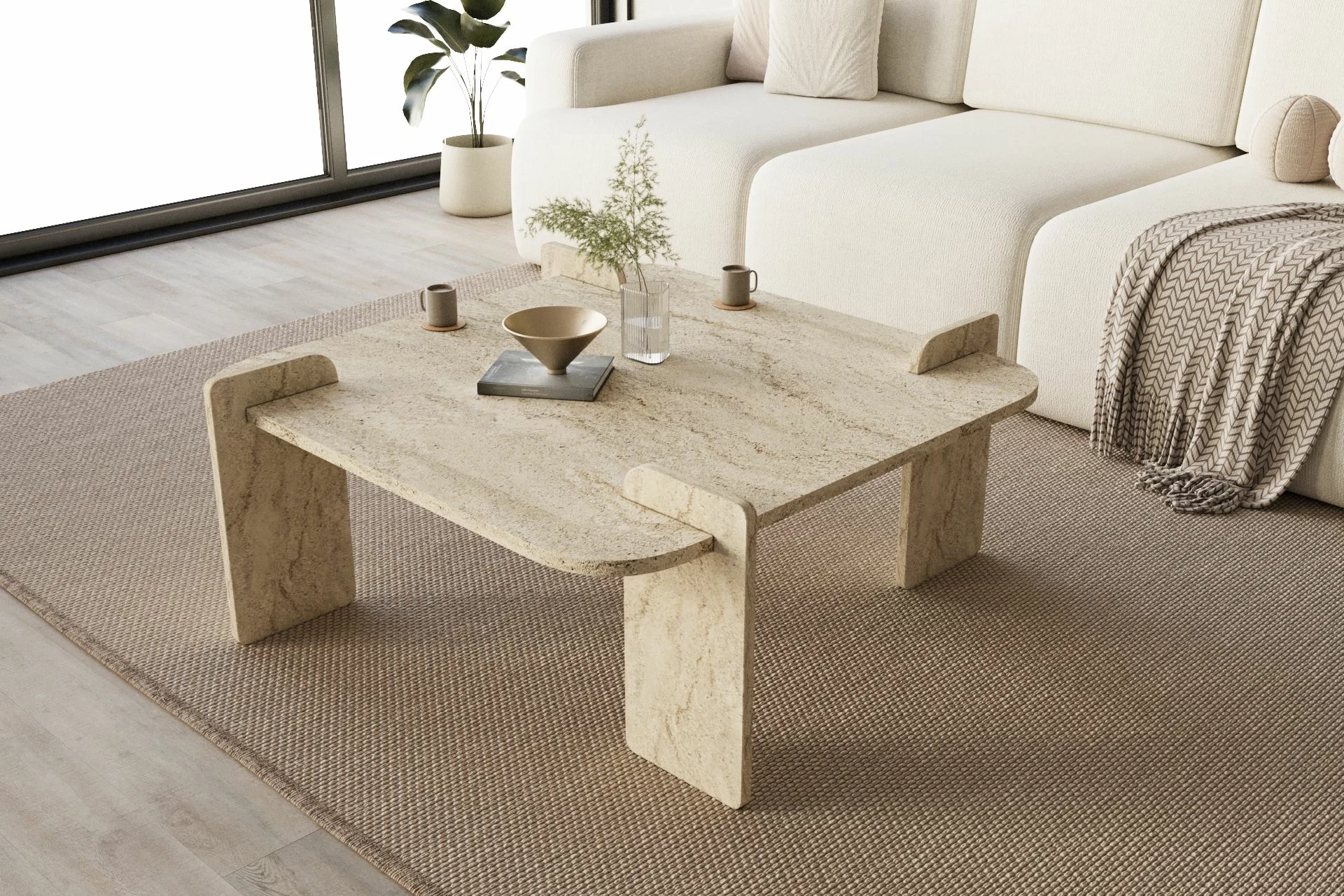 Tavolinë kafeje, Skye Decor, ngjyrë travertine, 90x90x35cm