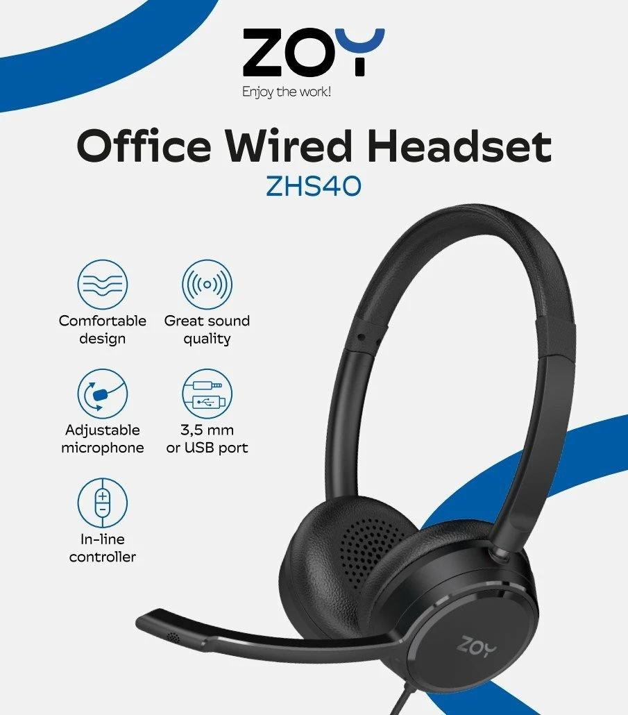 Kufje me mikrofon ZOY ZHS40, me kabllo 3.5mm + USB, driver 40mm, kontroll volum, zezë