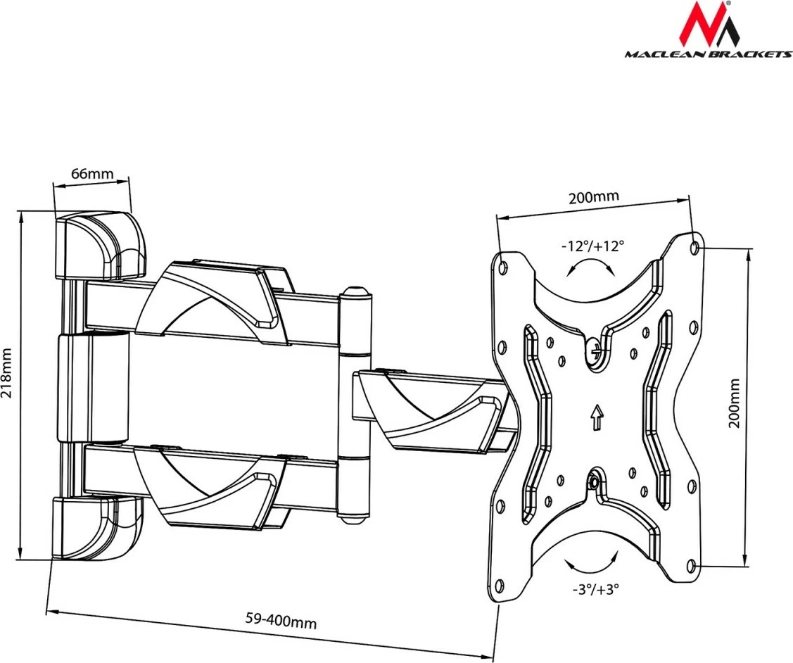 Mbajtës muri për TV ose monitor Maclean MC-742, 13-55 inç, 25kg, i zi