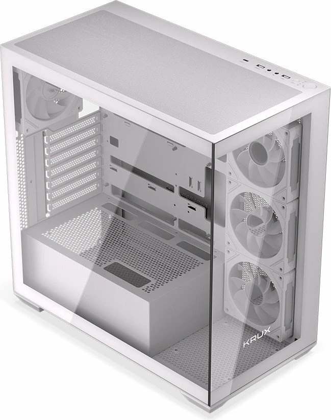 Kasë Krux Exo RGB KRXD009 Midi Tower, ATX/mATX/Mini-ITX, x4 120mm ARGB fan, x2 USB 3.0 + USB-C, e bardhë