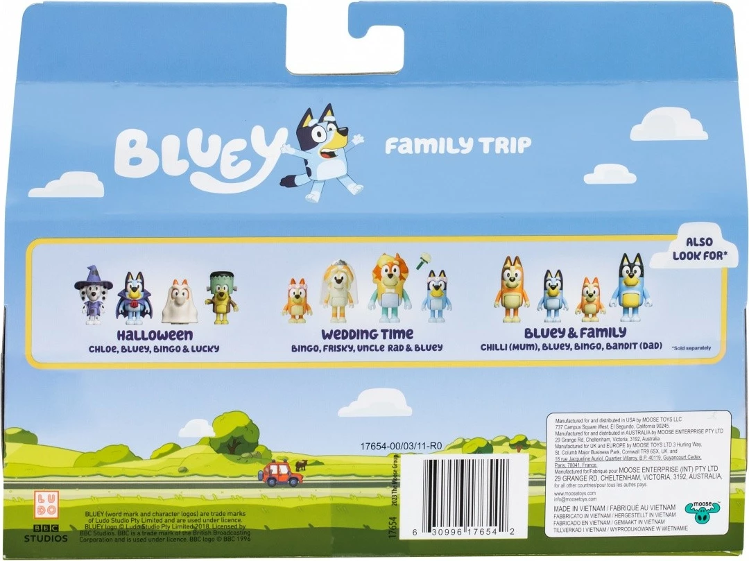 Set figurina Bluey Family Trip, Tm Toys, BLU17654, plastikë, 4 copë