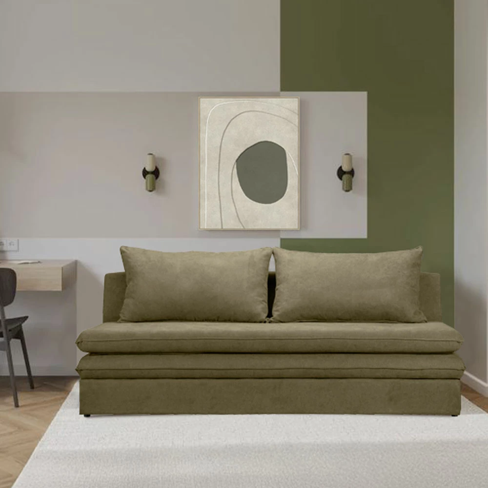 Krevati divan GIRASOLE, 3 vende, ngjyrë kaki ASTI 28, 200x87x90