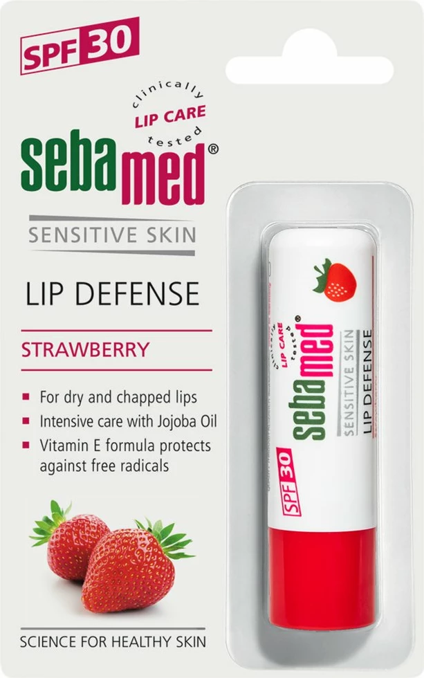 Balsam mbrojtës për buzë për femra Sebamed Lip Defense SPF30, 4.8g, luleshtrydhe