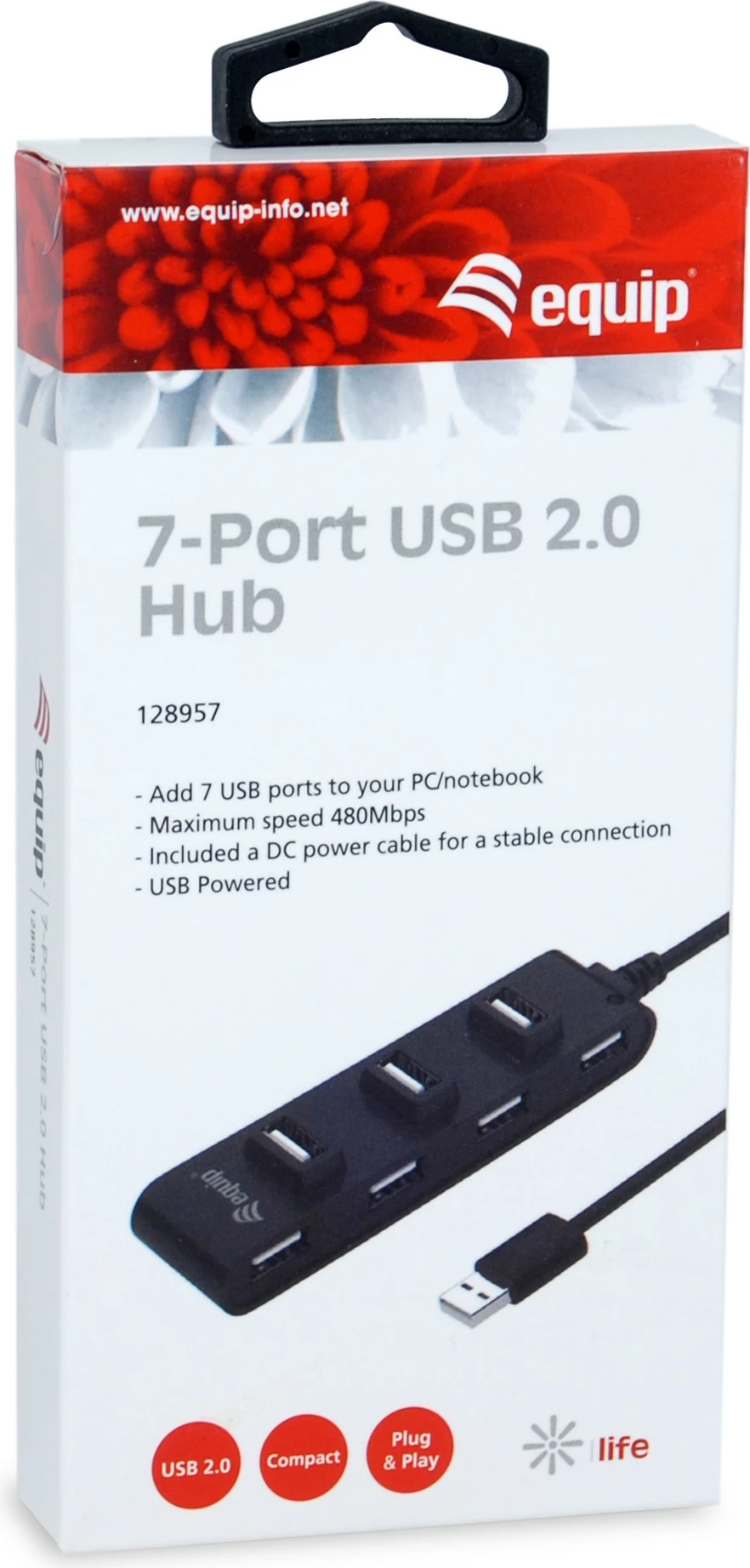 USB hub Equip 7-Port USB 2.0, 480 Mbit/s, zi