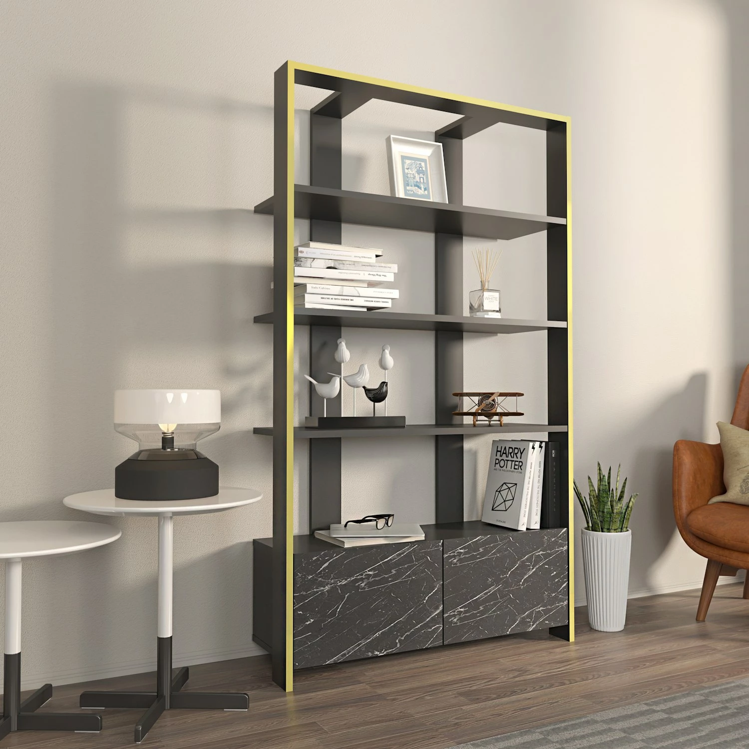 Raft librash Skye Decor, ngjyrë e zezë, mermer