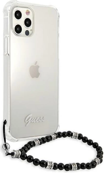 Mbështjellës Guess GUHCP12LKPSBK për iPhone 12 Pro Max 6.7", Transparent, me varëse Black Pearl